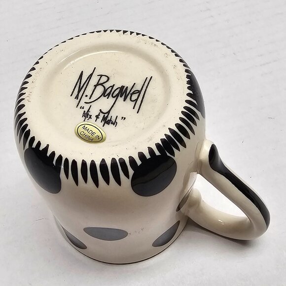 4 Ceramic M Bagwell Mix & Match Polka Dot Black White Striped Mugs Cups Lot #2 - Picture 3 of 6